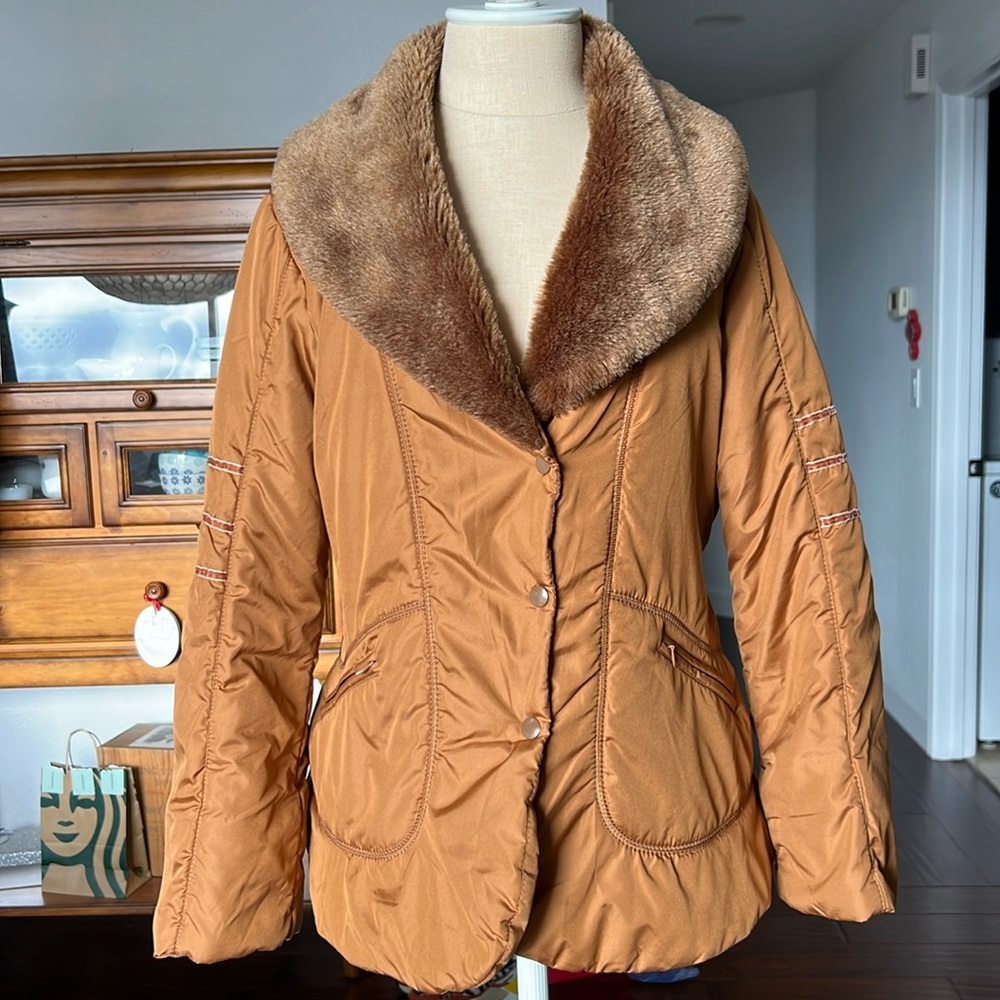 Brown faux fur jacket, size S